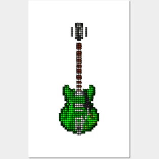 Tiled Pixel Memphis Green Guitar Upright Posters and Art